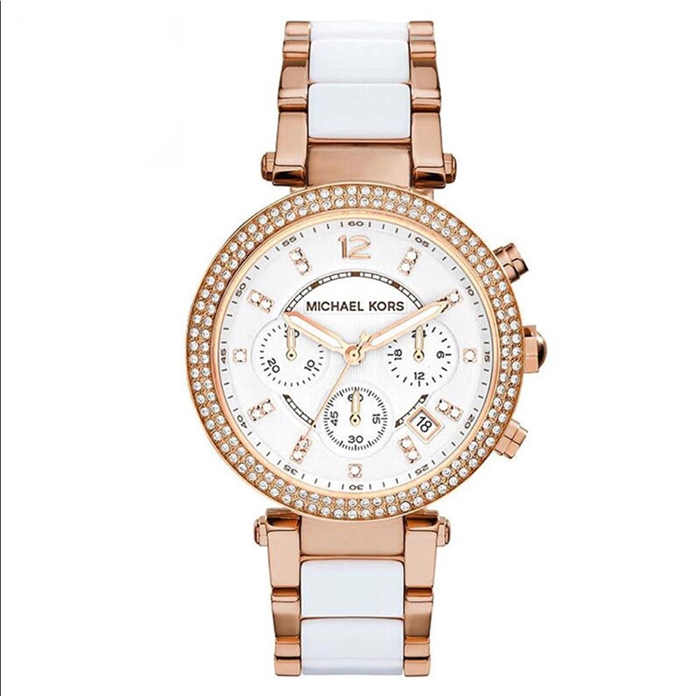 Michael Kors rose gold and white watch